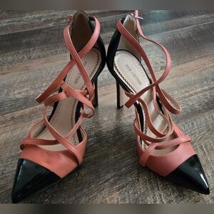 Pour La Victoire Pink and Black Strappy Heels